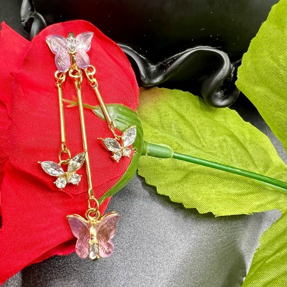 New Purple Crystal Butterfly Drop Earrings - Picture 2 of 16